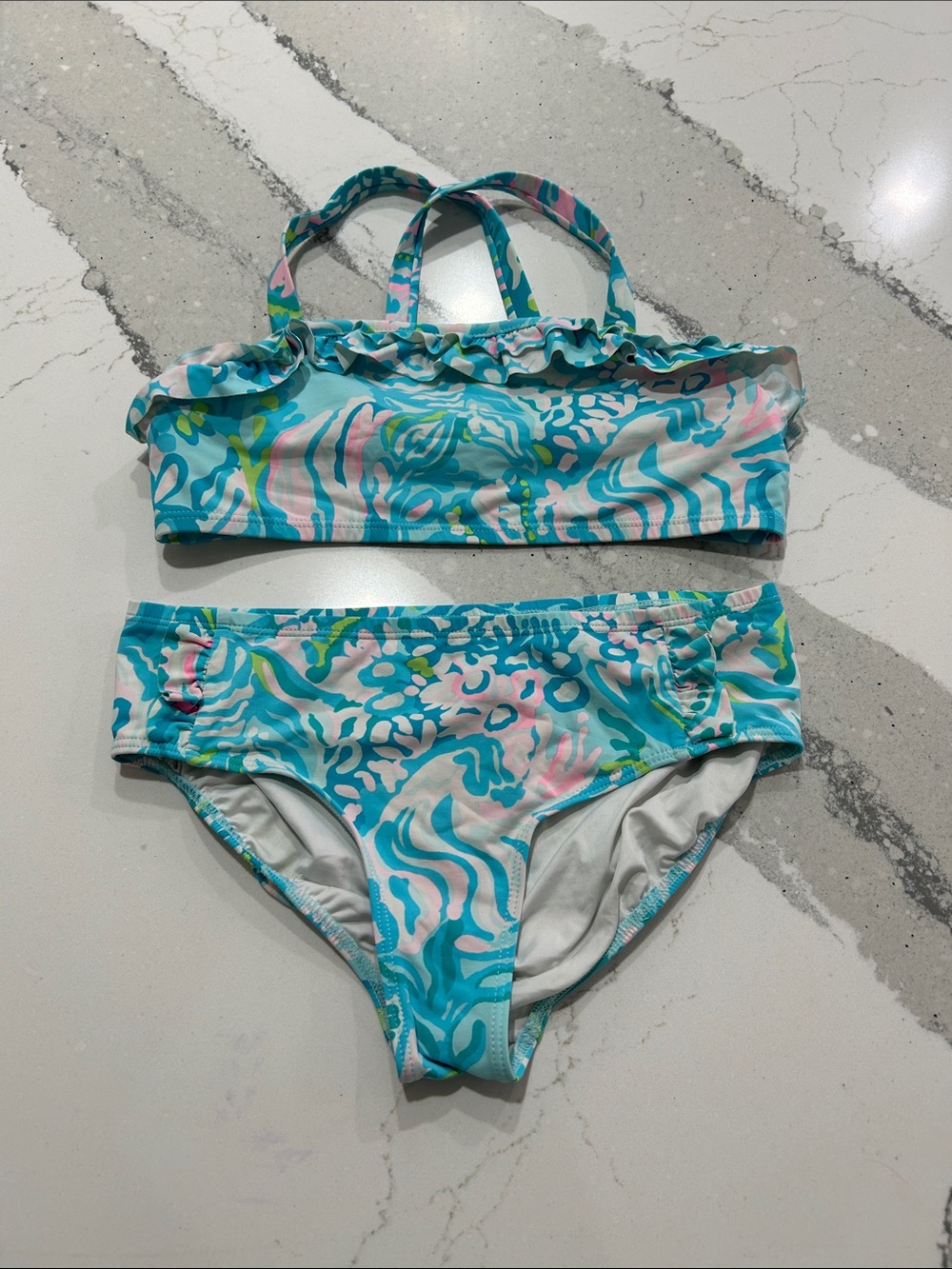 Lilly Pulitzer Girls Aqua, Pink & Green Floral Bikini Set